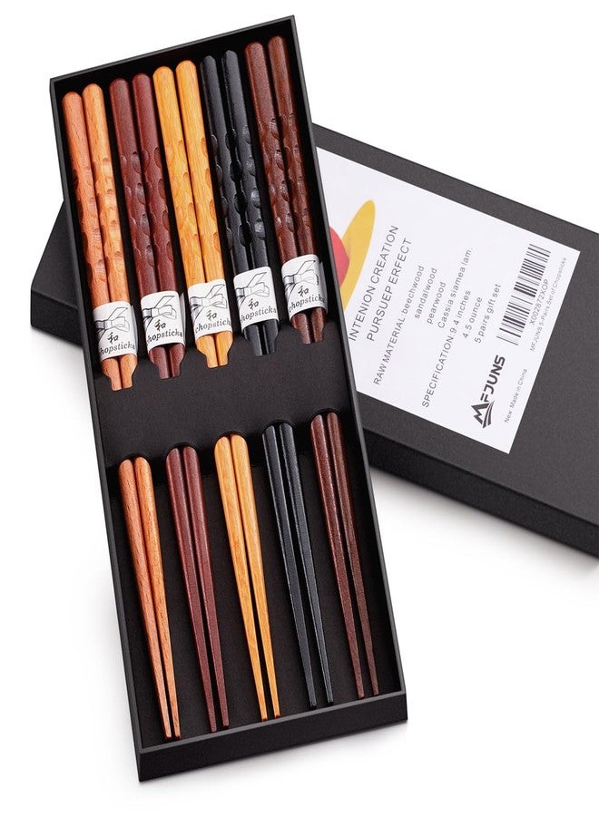 MFJUNS 5 Pairs Japanese Minimalist Reusable Chopsticks, 8.8 Inch Non-Slip Natural Wood Set - Ideal for Sushi, Noodles, Rice | Chopsticks Gift Set for Asian Cuisine Lovers - Image 1
